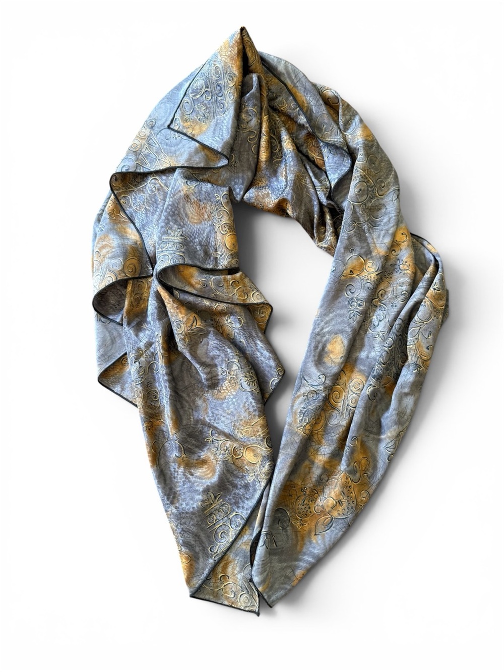 Elegant Blue & Gold Patterned Women's Scarf